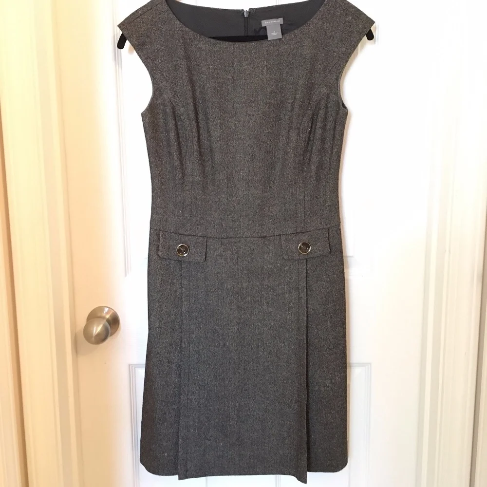 Ann Taylor Virgin Wool Cap Sleeve Dress Suiting Lined Size 0 Brown - Picture 7 of 11